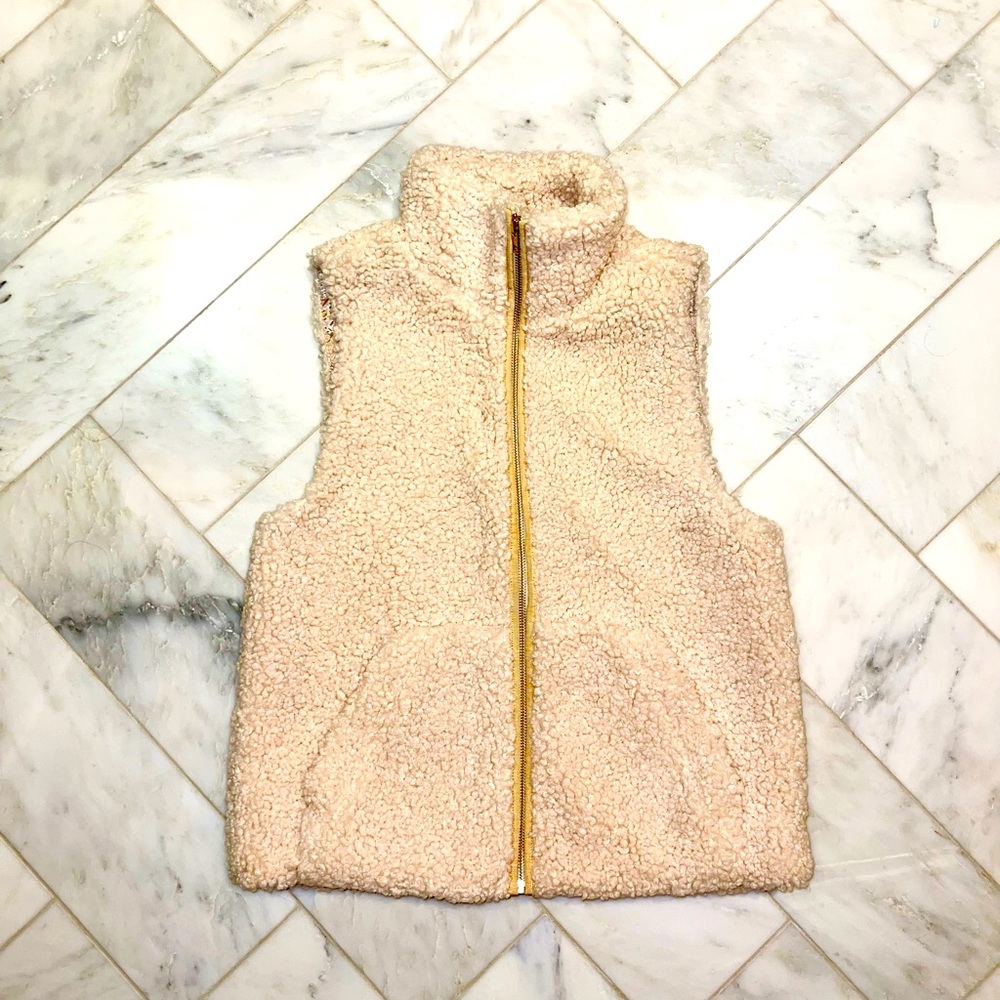 J.Crew Teddy Sherpa Vest in Dusty Ivory XS NWT